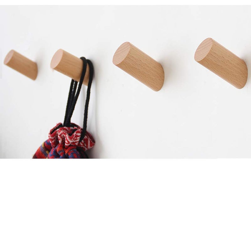 Felidio Wood Wall Hooks, 4 Pack Coat Hooks Mounted Rustic Wooden Heavy Duty Robe Hook Hat Rack | for Hanging Bathroom Towels Clothes Hanger (Beech Wood) - Image 1